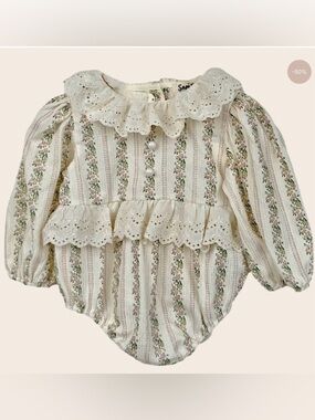 Sam & Loulette Paris Victoria Baby Romper Cream Pink Bubble Long Sleeve 18M